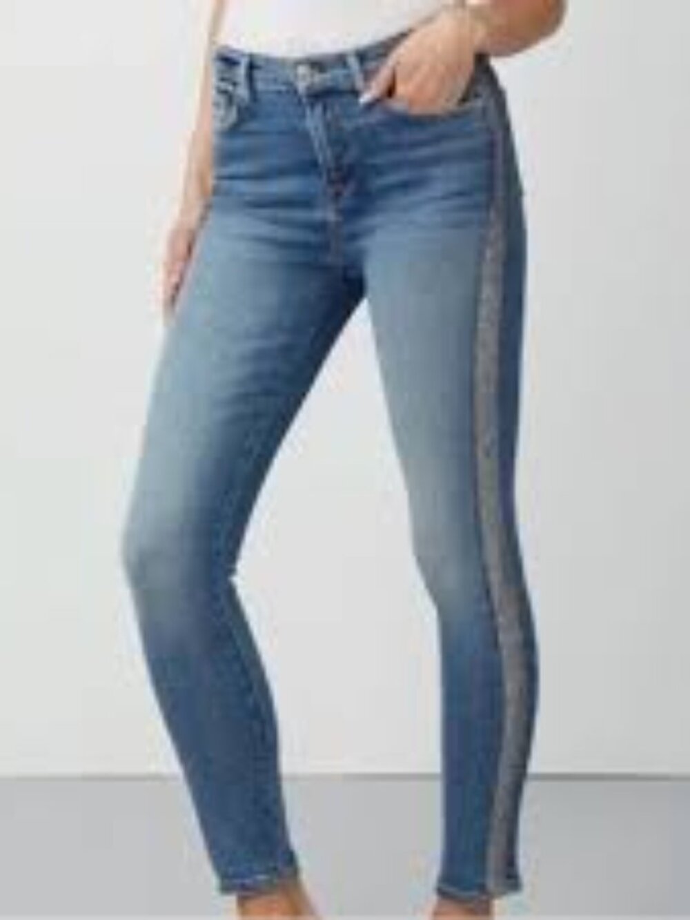 LOFT Dark Blue Skinny Jeans with Silver Sequin Side Trim